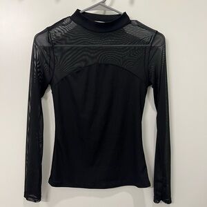 CHARLOTTE RUSSE Sheer Mesh Ribbed Mockneck Top